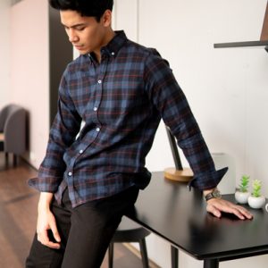 Full-sleeve button-down flannel shirt with an allover plaid print and adjustable cuffs. Regular fit. Price: ৳1000. Made in Bangladesh
