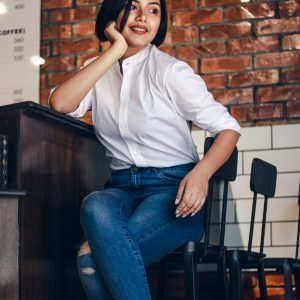 Women's White Band Collar Shirt | Mandarin Collar