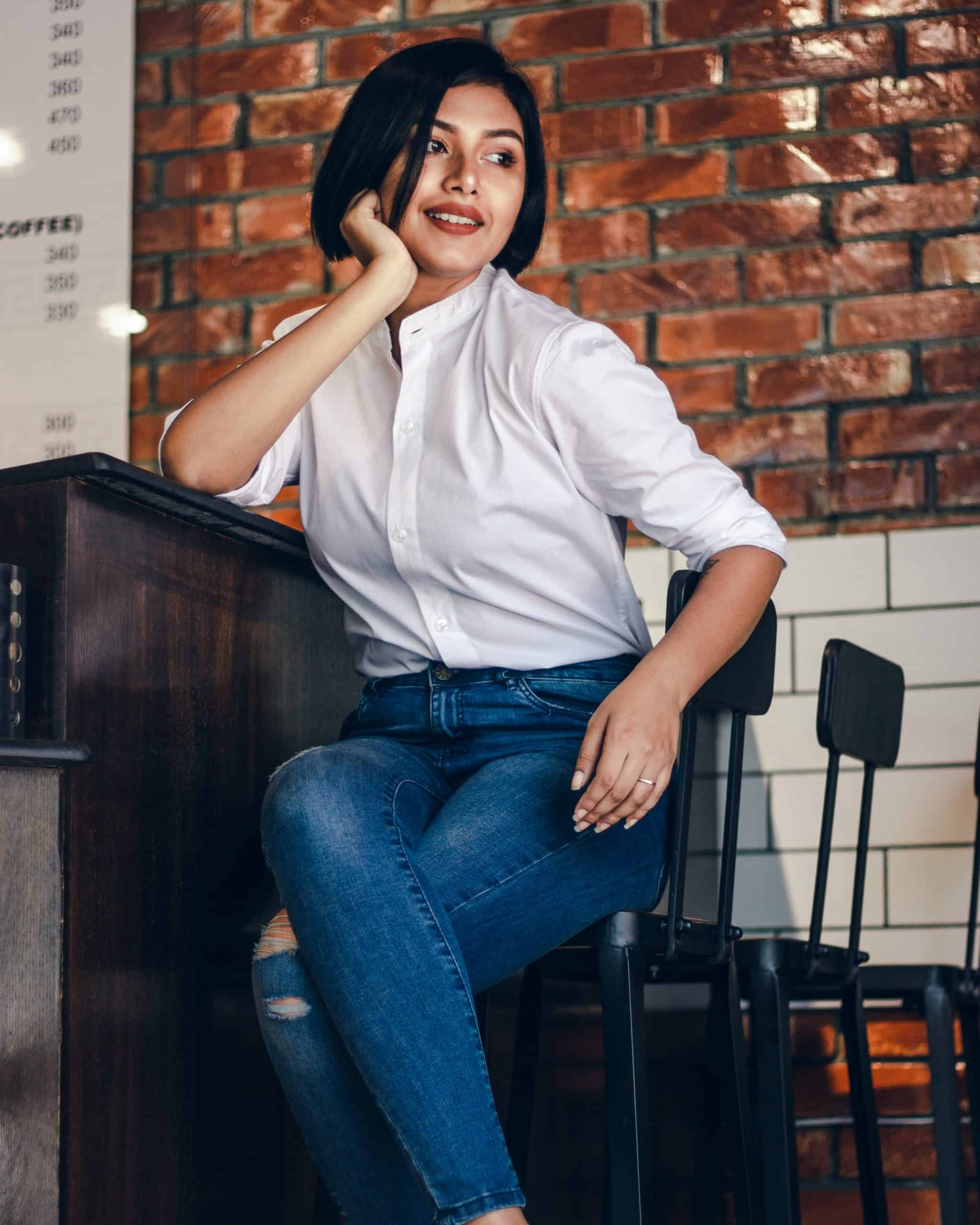 Women's White Band Collar Shirt | Mandarin Collar