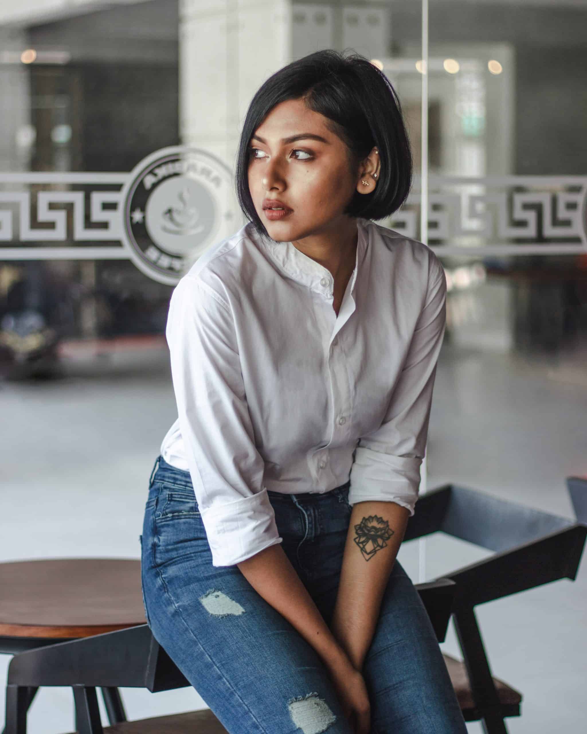 Women's White Band Collar Shirt | Mandarin Collar - Image 2