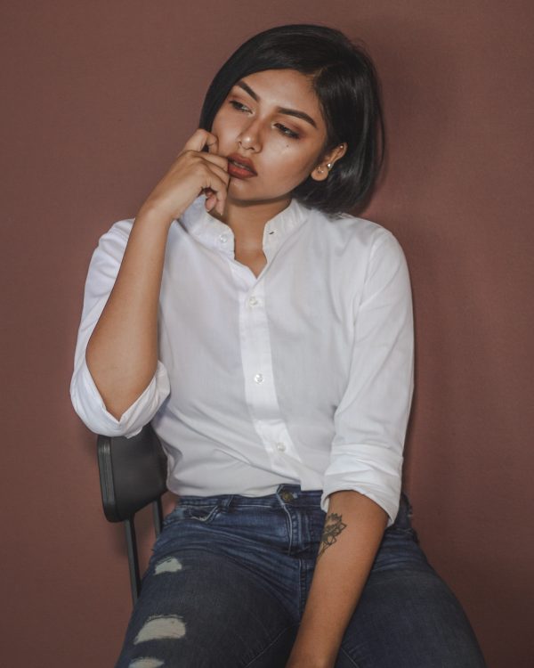 Women's White Band Collar Shirt | Mandarin Collar - Image 3