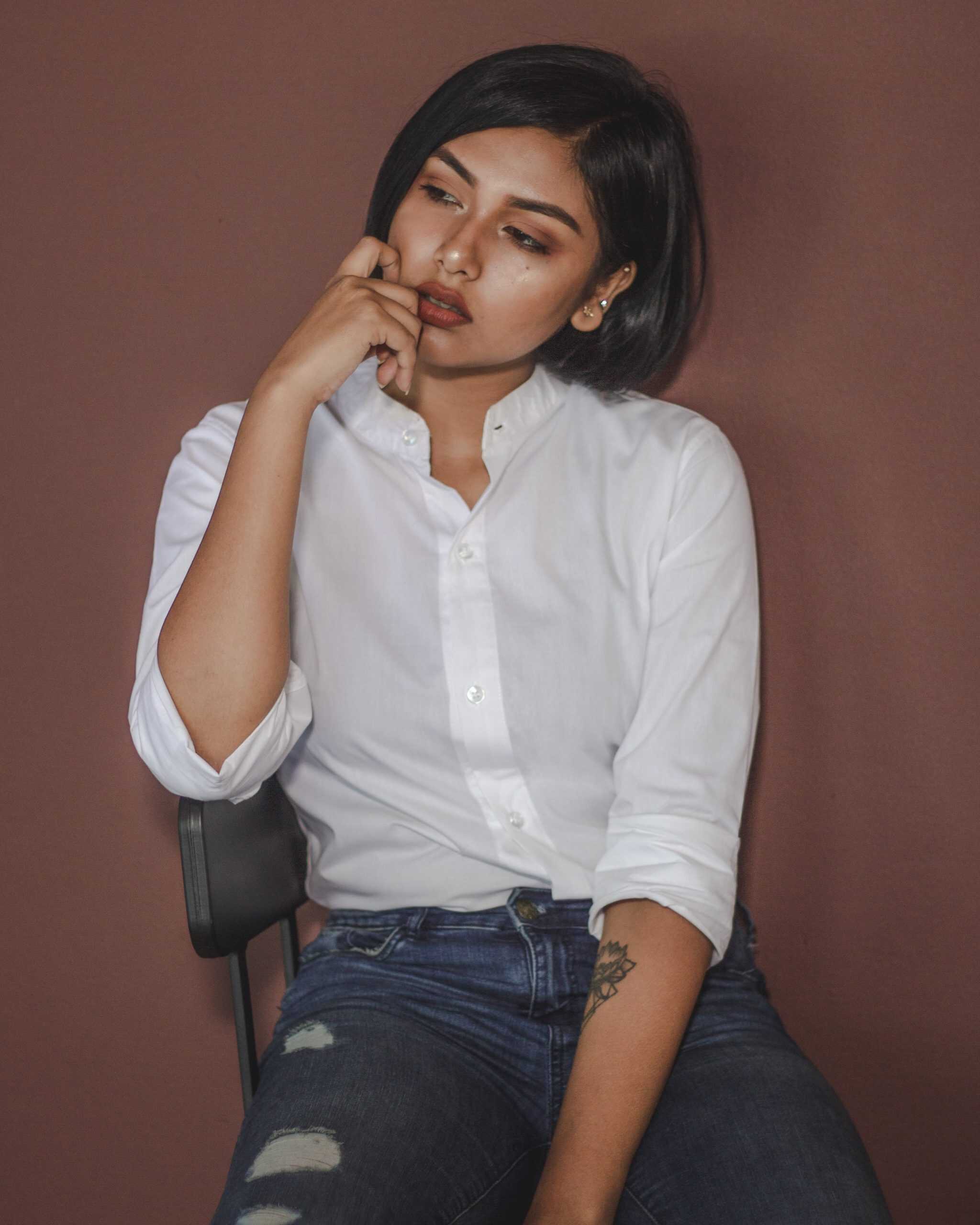 Women's White Band Collar Shirt | Mandarin Collar - Image 3