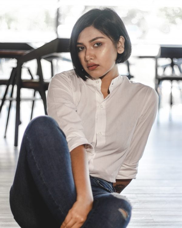 Women's White Band Collar Shirt | Mandarin Collar - Image 4