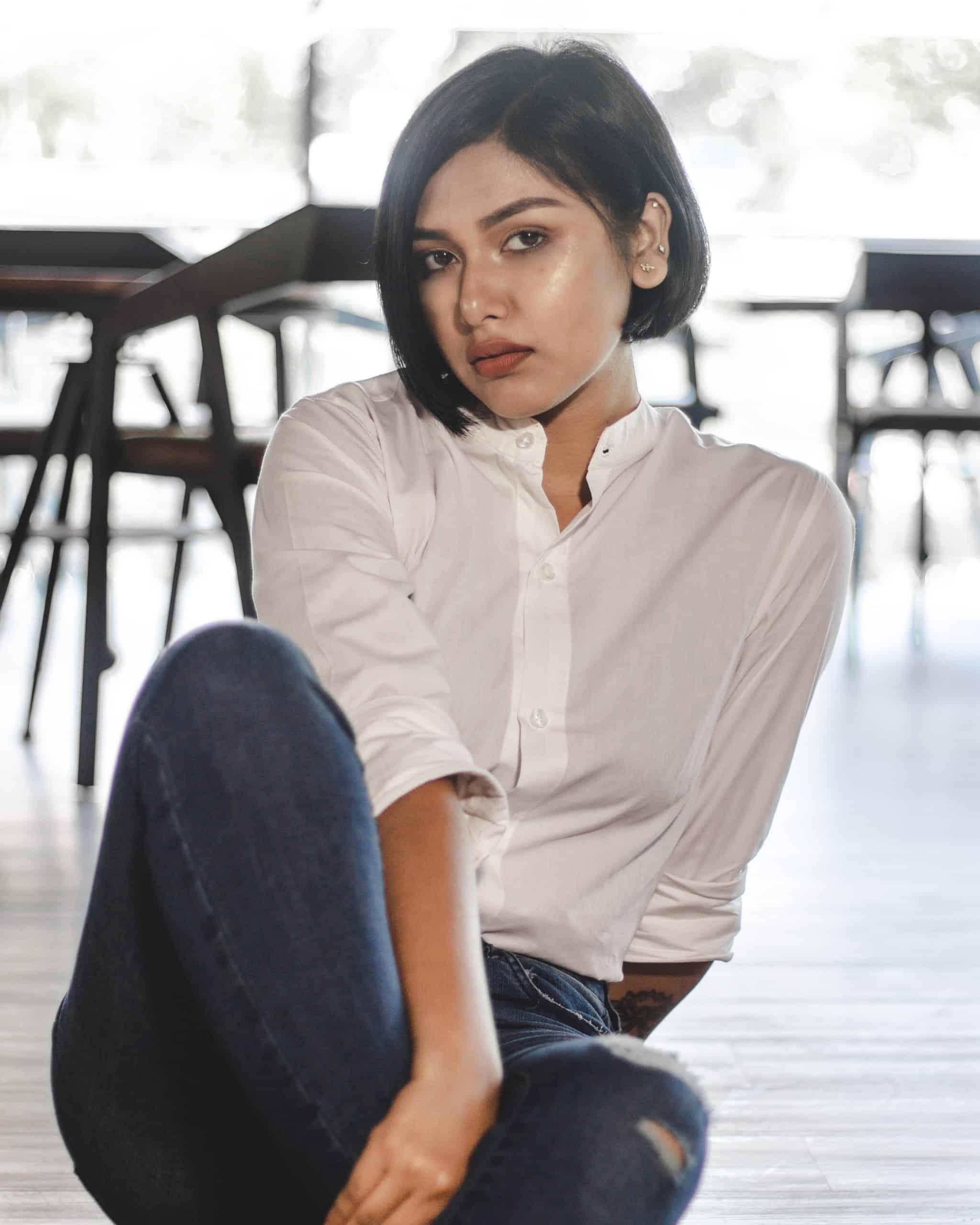 Women's White Band Collar Shirt | Mandarin Collar - Image 4