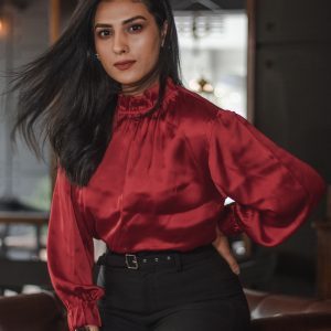 Women's Red Silk Top | The Victoria