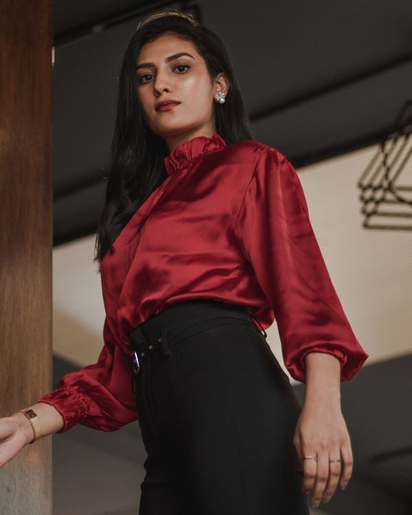 Women's Red Silk Top | The Victoria - Image 3