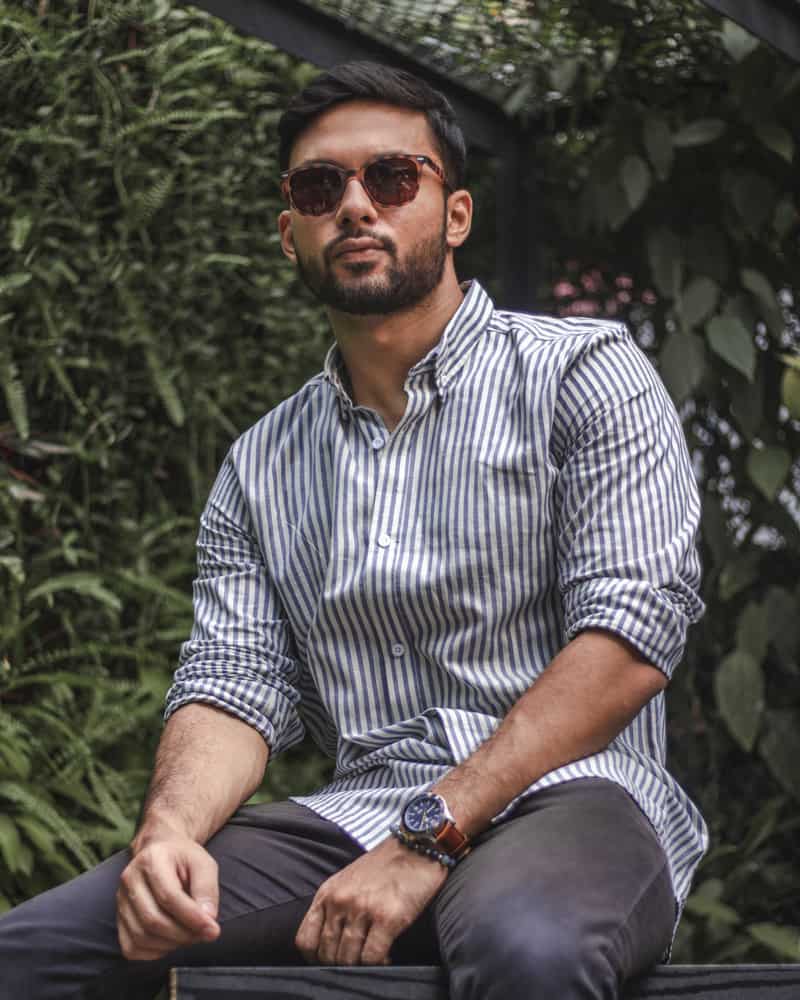 Men's Blue Stripe Button-Down Shirt - Gorur Ghash