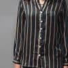 Women's Green Silk Long Sleeve Stripe Shirt
