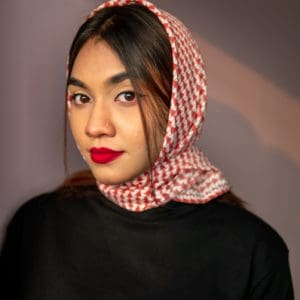Printed Georgette Square Head Scarf For Women in Red by Gorur Ghash. Fabric: Georgette. Price: ৳400. Made in Bangladesh (BD). Buy Bloomingdale Cherry now!