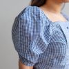 Blue Checkered Square Neck Puff Short Sleeve Top by Gorur Ghash. Fabric: Cotton. Price: ৳1000. Made in Bangladesh (BD). Buy the tops now!