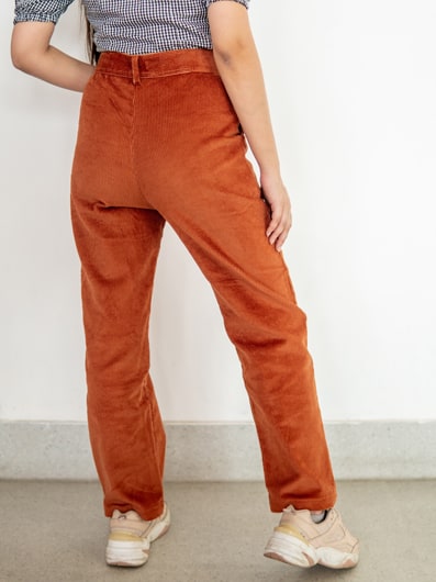 Brown Mid Rise Corduroy Straight Leg Casual Pants for Women by Gorur Ghash. Fabric: Corduroy. Price: ৳1400. Made in Bangladesh(BD). Buy it now!