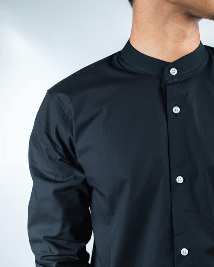 Men's Black Band Collar Shirt | Mandarin Collar - Gorur Ghash