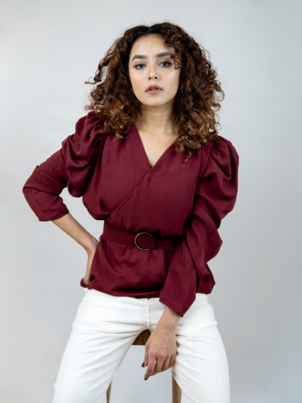 Women's Wrap Top in Maroon - Image 7