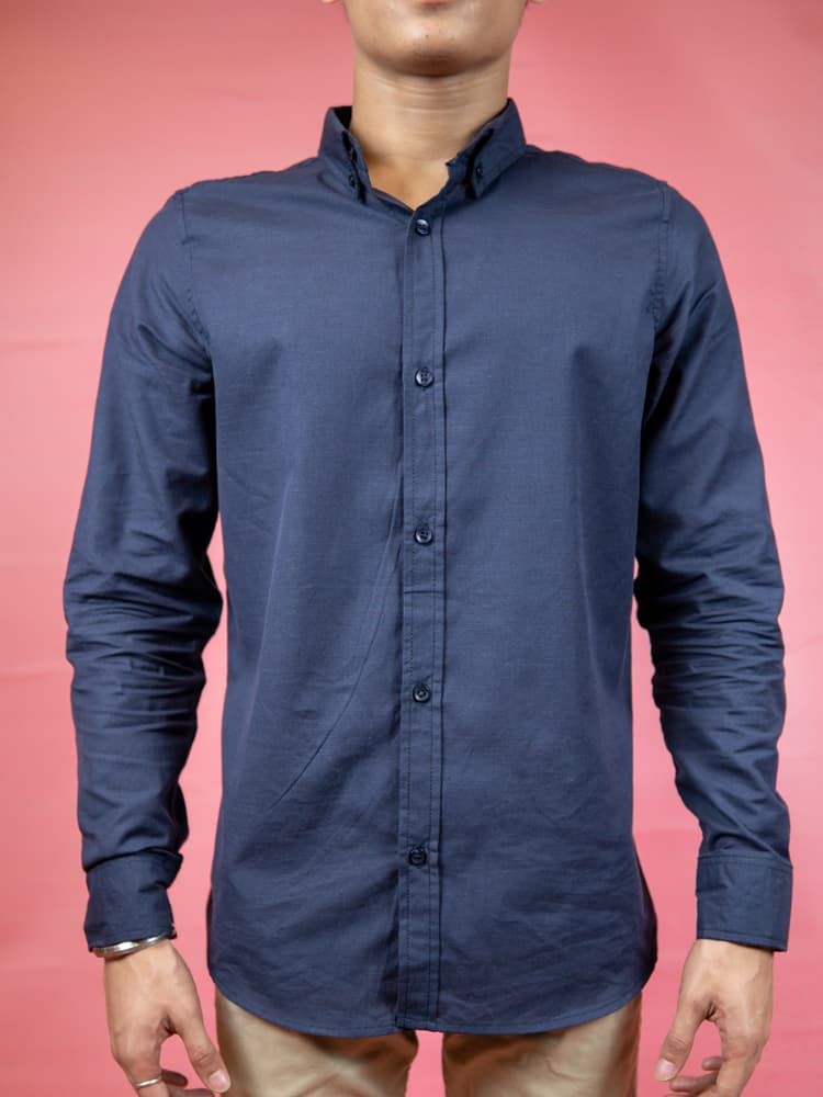 Men's Long Sleeve Plain Shirt in Blue - Gorur Ghash