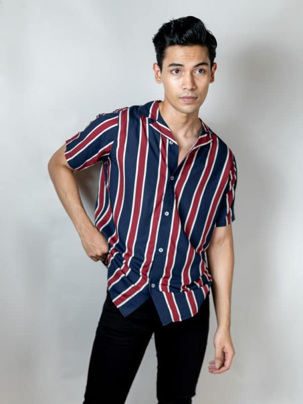 Men’s Half Sleeve Cuban Collar Shirt in Red and Blue - Gorur Ghash