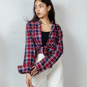 Women’s Long Sleeve Flannel Shirt in Red and Blue