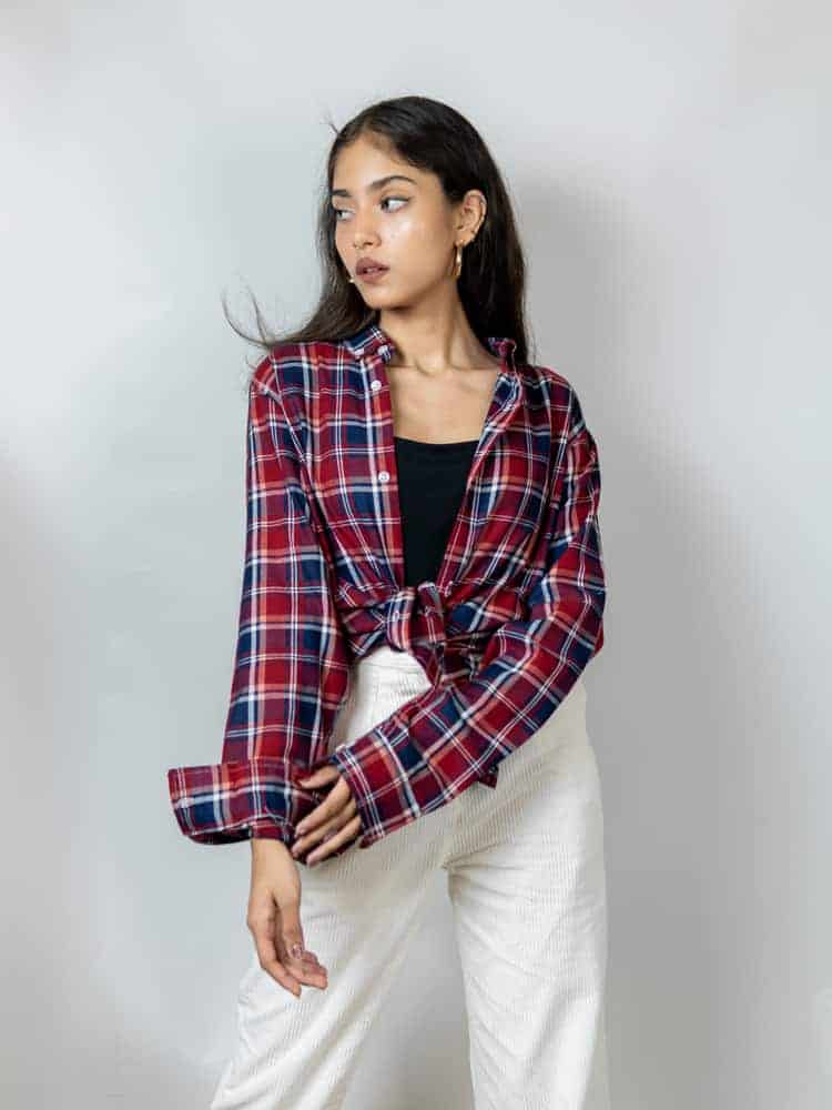 red and blue womens flannel