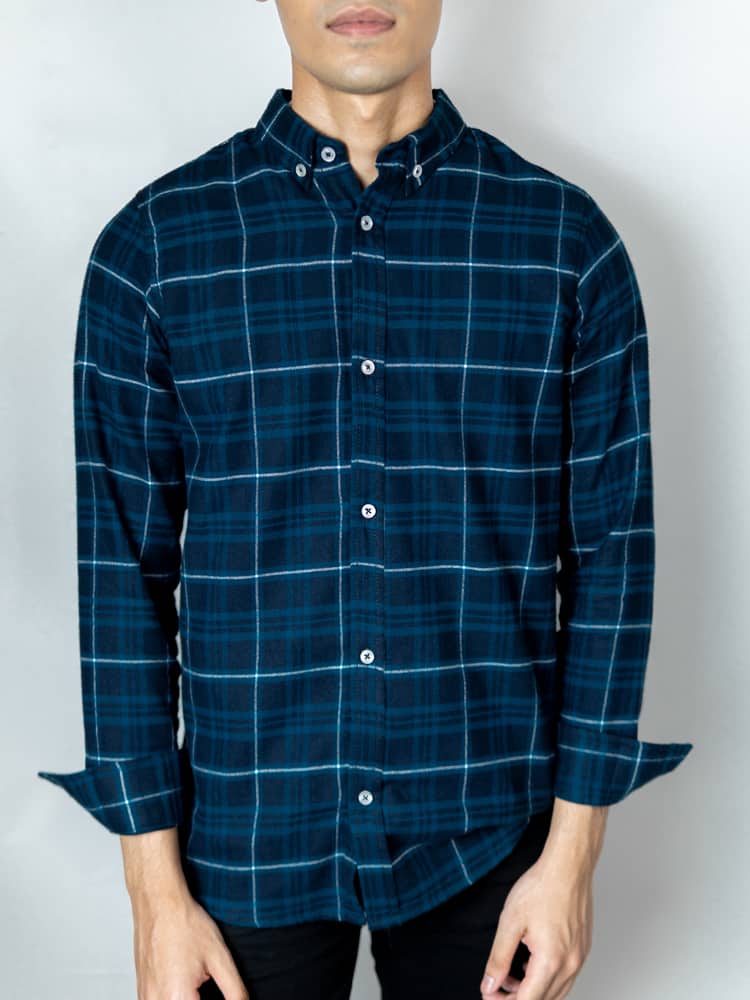Men's Blue Plaid Flannel Shirt - Gorur Ghash