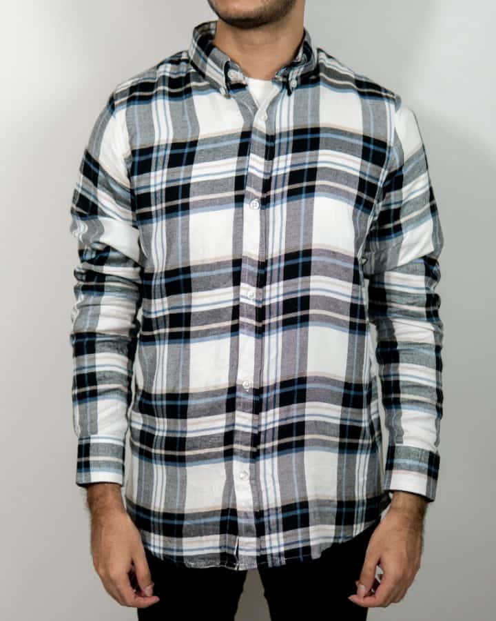 Men’s Long Sleeve Flannel Shirt in Black and White - Gorur Ghash