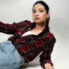 Women’s Long Sleeve Flannel Shirt in Maroon and Black