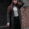 Women's Wool-Blend Notched Collar Long Charcoal Overcoat