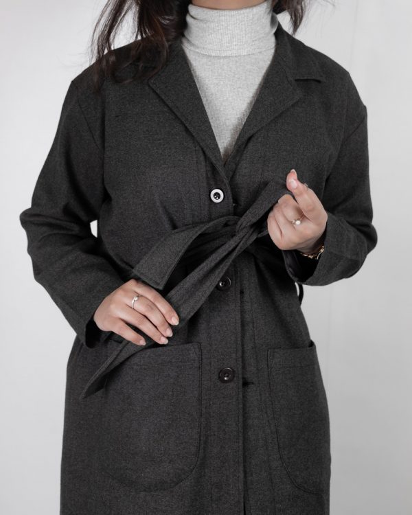 Women's Wool-Blend Notched Collar Long Charcoal Overcoat by Gorur Ghash. Price: ৳2500. Fabric: Wool-Blend. Made in Bangladesh (BD). Order now!