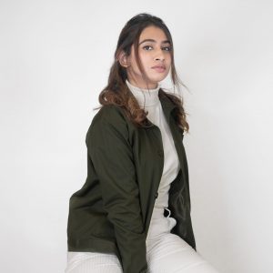 Women's Olive Green Chore Jacket with Corduroy Collar
