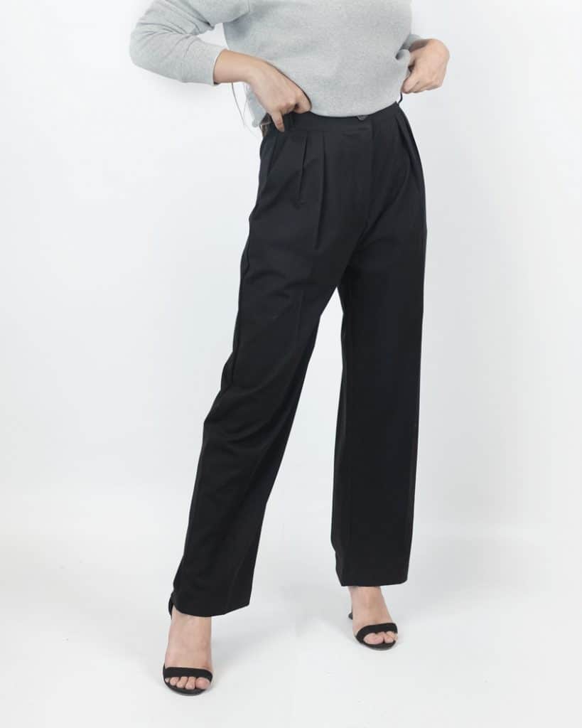 Women Black Straight Fit Pleated Formal Pants Gorur Ghash