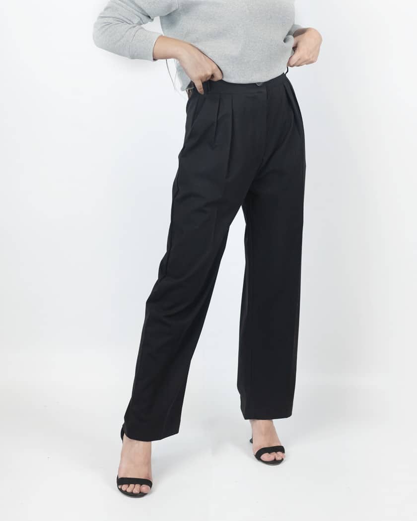 Women Black Straight Fit Pleated Formal Pants