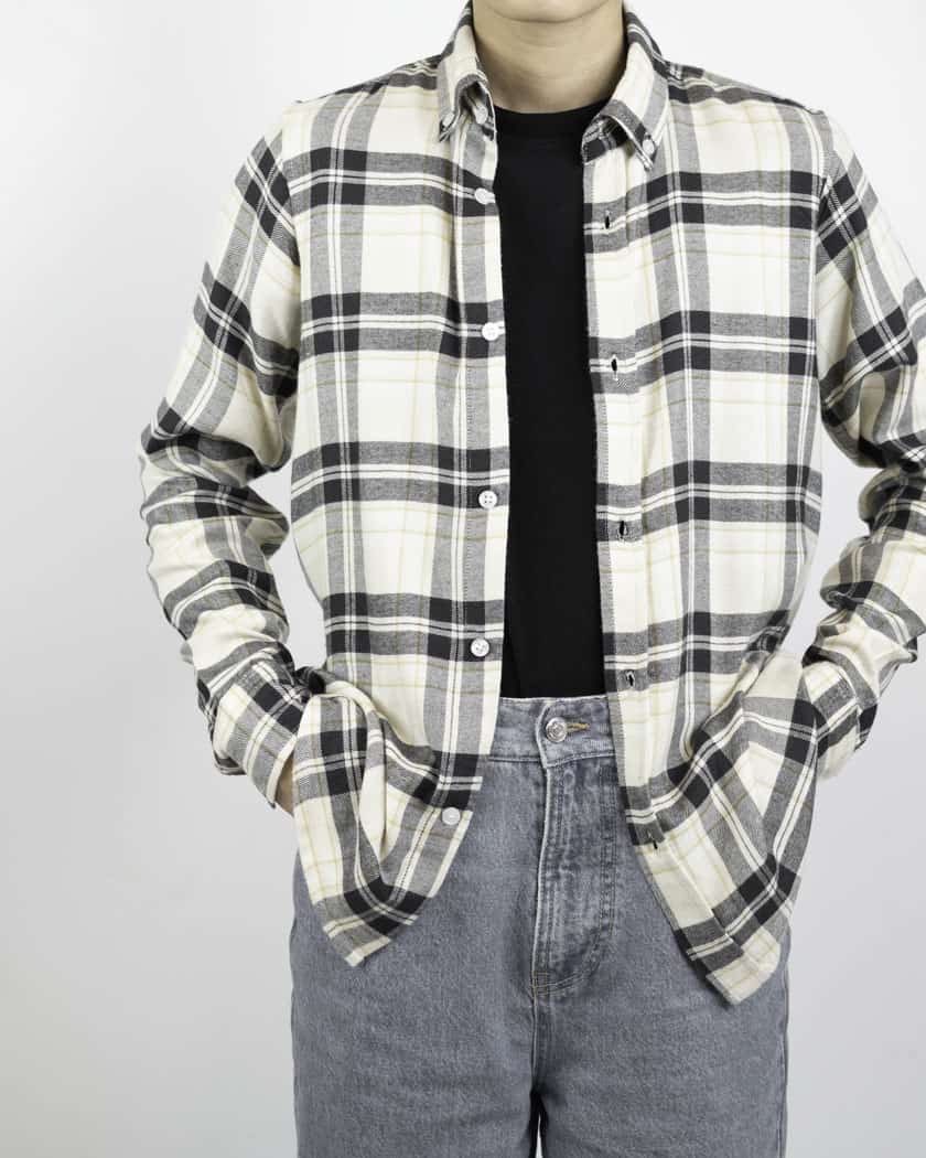 Men’s Long Sleeve Flannel Shirt in White - Gorur Ghash