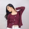Maroon Ribbed Summer Cardigan with Cropped Tank Top Set