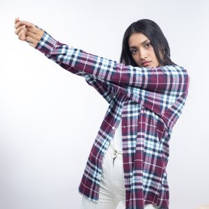 Women’s Long Sleeve Flannel Shirt in Burgundy