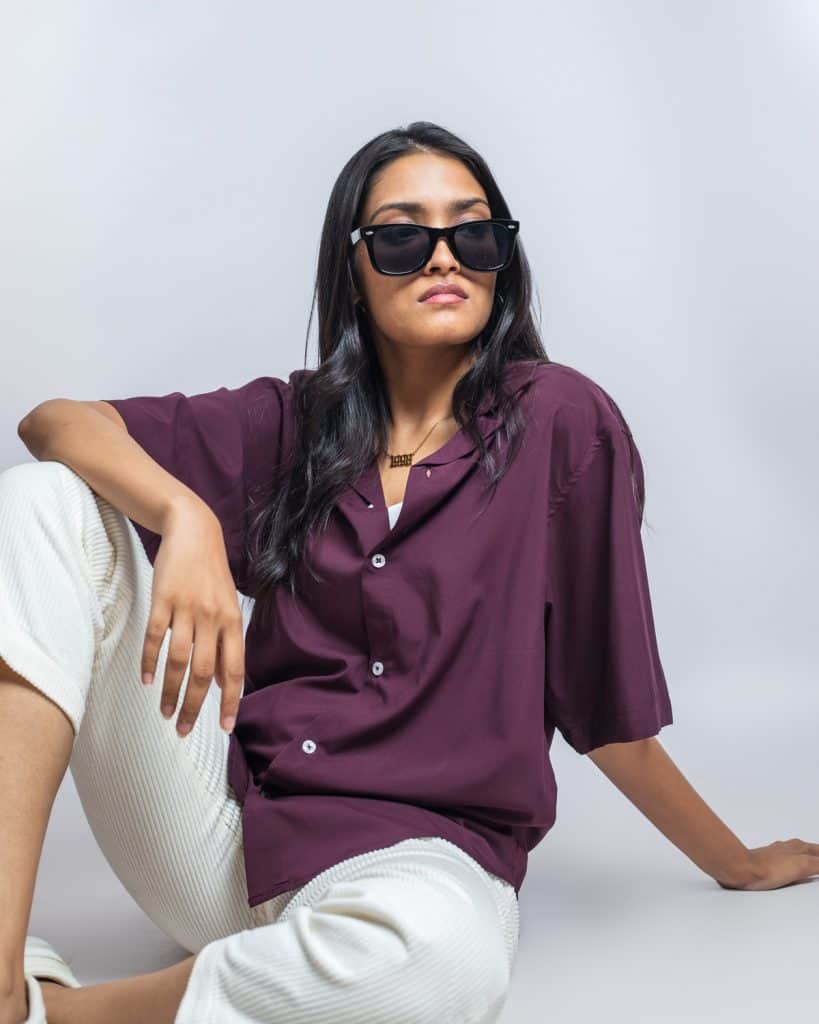 Women's Maroon Oversized Drop shoulder Cuban Shirt