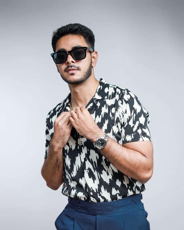 Men’s Party Cuban Shirt in Black and White