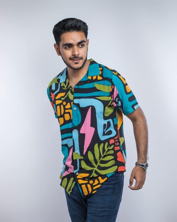 Men’s Half Sleeve Party Cuban Collar Shirt in Funky Colors