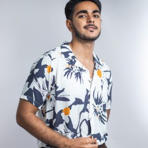 Men’s Party Cuban Shirt in Blue and White