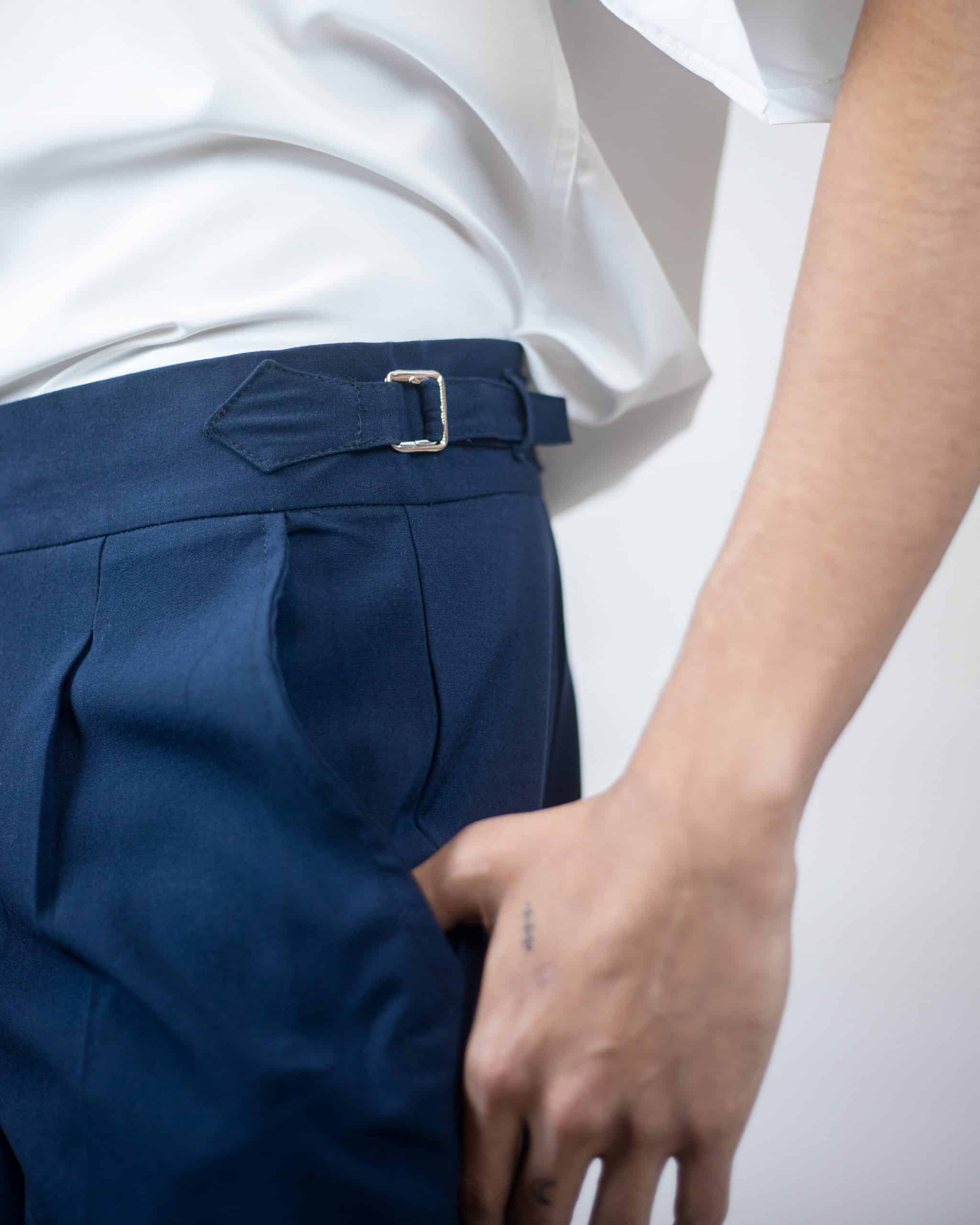 Men's Navy Blue Straight Fit Formal Gurkha Pants - Gorur Ghash