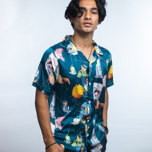 Men’s Party Cuban Collar Shirt in Dark Turquoise