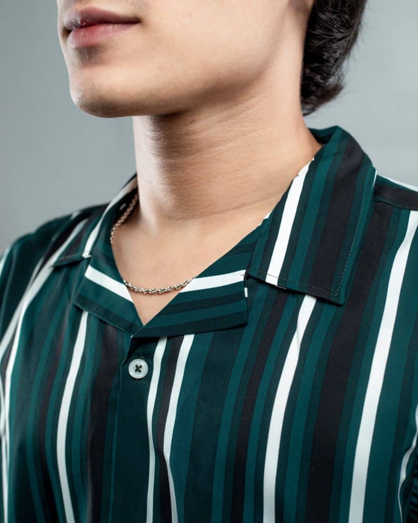 Men's Vertical Stripes Cuban Collar Brown Co-Ords Set main image 1