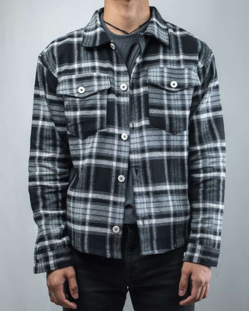 Men's Plaid Flannel Jacket in Black and Grey Gorur Ghash