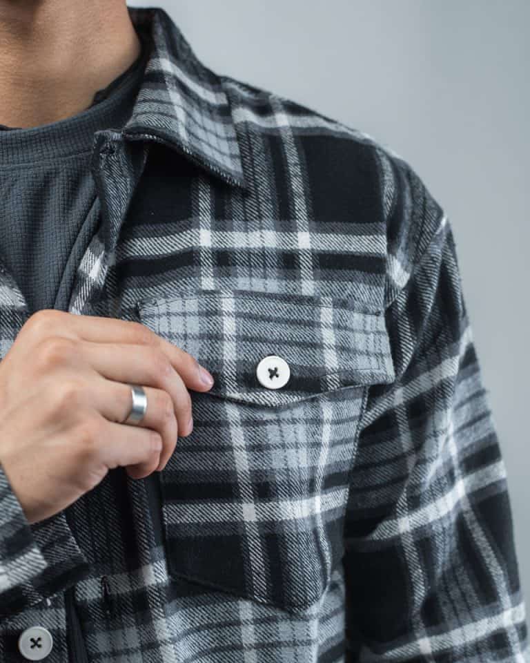 Men's Plaid Flannel Jacket in Black and Grey - Gorur Ghash