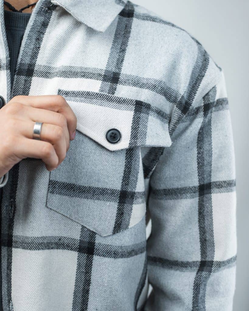 Men's Plaid Flannel Jacket in White and Grey Gorur Ghash