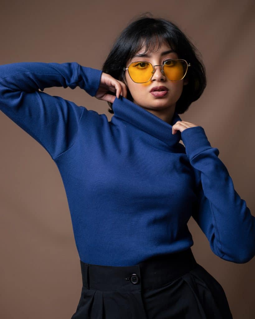 Women’s Dark Melange Ribbed Turtle Neck Pullover with Long Sleeves