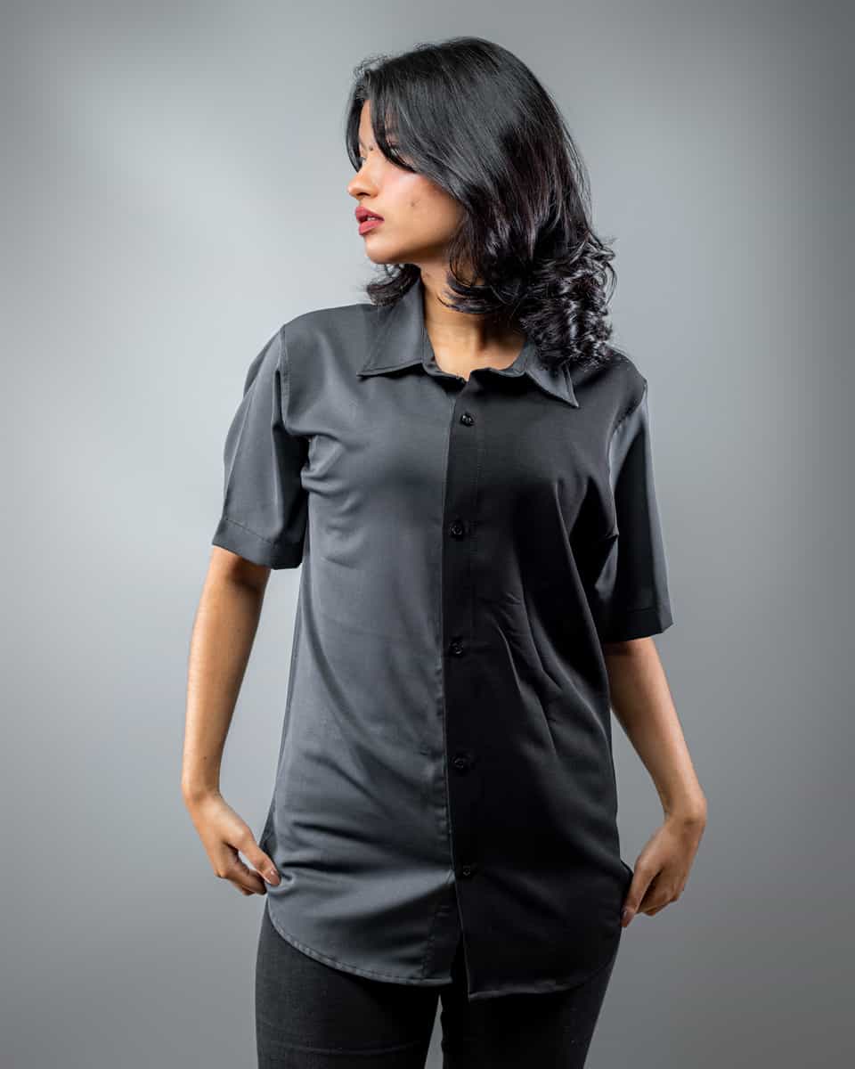 Women’s Half Sleeve Duo Tone Shirt in Black and Ash - Gorur Ghash