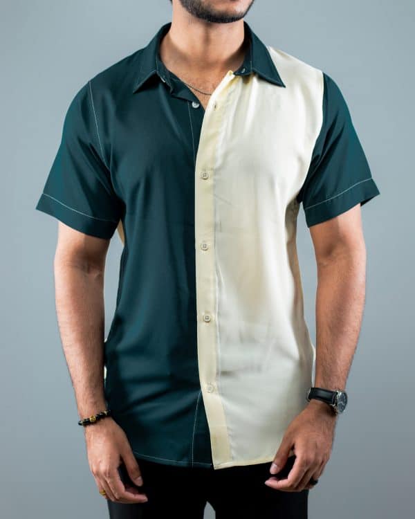 Men’s Half Sleeve Duo Tone Shirt in Teal and Cream - Image 2