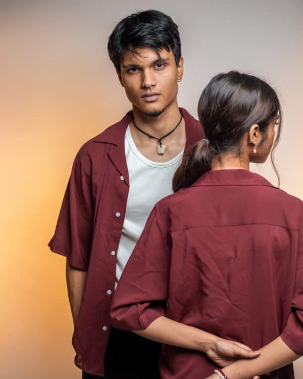 Women’s Maroon Sheer Oversized Drop shoulder Cuban Shirt - Image 4