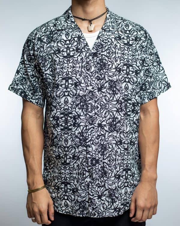 Men’s Black White Scribble Printed Oversized Drop shoulder Cuban Shirt - Image 3