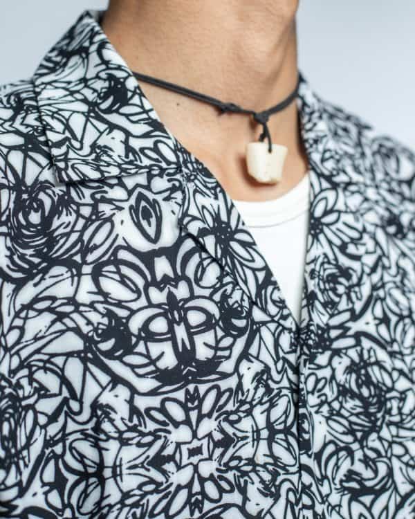 Men’s Black White Scribble Printed Oversized Drop shoulder Cuban Shirt - Image 2