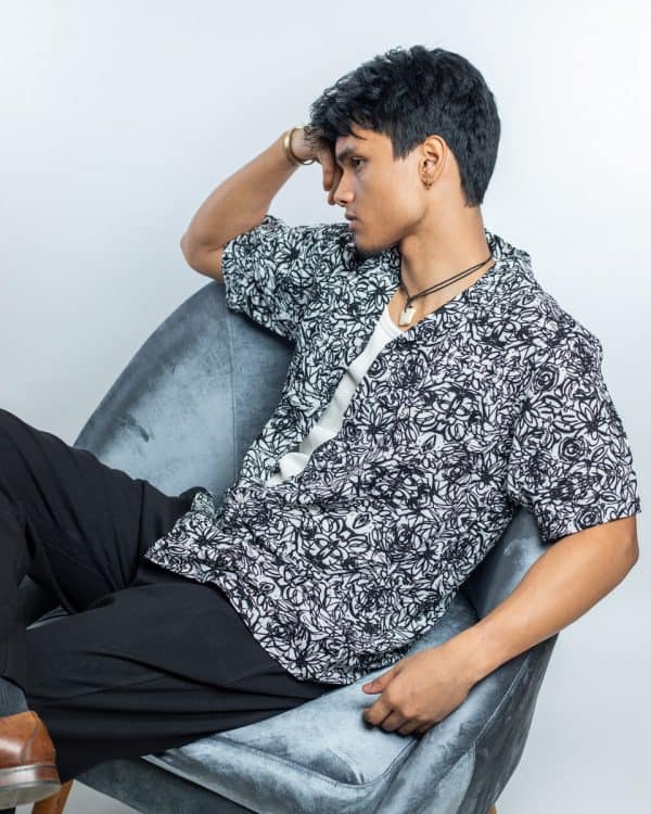 Men’s Black White Scribble Printed Oversized Drop shoulder Cuban Shirt - Image 6