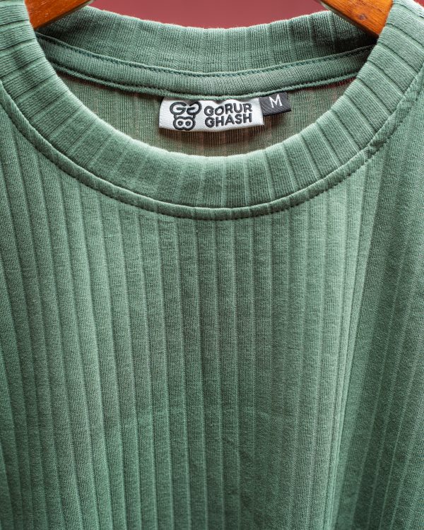 Premium Soft Textured Crewneck T-shirt in Green With Stripes - Gorur Ghash